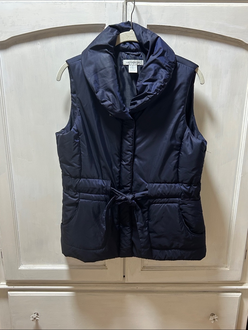 Liz Claiborne Navy Quilted Tie-Waist Puffer Vest